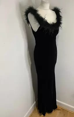 Maria Grachvogel Velvet Gown Dress 12 10 VGC 90s Silk Black Feather Low Back • £125