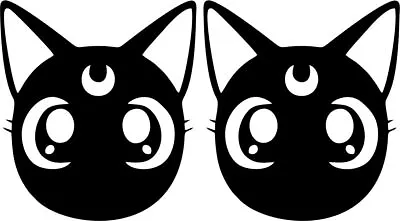2 Cute Cat Faces-Stickers-Decals-Car-Wall-Mirror-Window-55mmx62mm Each • £1.99