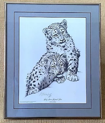 Vintage Guy Coheleach Signed Print Baby Snow Leopard Pair Framed Matted Wall Art • $56.99