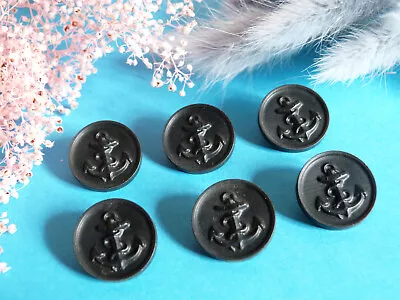 708B Chequerboard Buttons   Anchor Of Navy   Black Lot Of 6 Buttons Ép. Vintage • £4.84