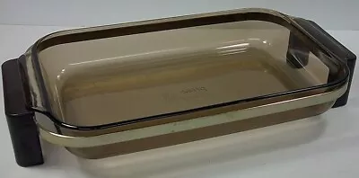 Pyrex #233-R Smoke Brown Glass Baking Pan Vintage Casserole Dish 3QT With Holder • $15.95