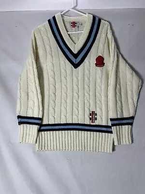 Vintage 80s Gray-Nicolls Size Medium Cable Knit English Cricket V-Neck Sweater • $49.88