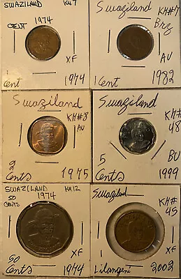 $14.99 • Buy Swaziland 1974 - 2002 One 1, 2, 5, 50 Cents & 1 Lilangeni XF - BU 6 Coin Lot