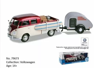 1:24 Scale VW T1 Type 2 Camper Van Teardrop Caravan Diecast Model 1962 Motormax • $79.95