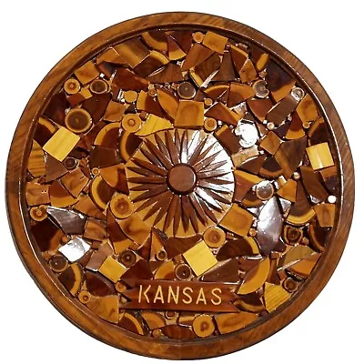Large Kansas Sunflower Wood Sculpture Assemblage Mosaic Art Vintage KS Flower OO • $299.99