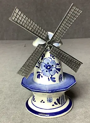 Vintage Delft Blue Painted Holland Windmill W/ Moveable Metal Blades - 5  Tall • $9