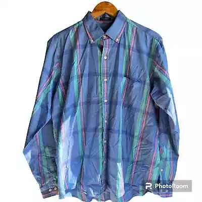 Vintage 90s Colours By Alexander Julian Long Sleeve Shirt Plaid Large Blue • $31.50