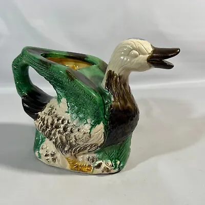 Vtg Ceramic Glazed Majolica Style Duck Mallard Pitcher Planter MCM • $29.78