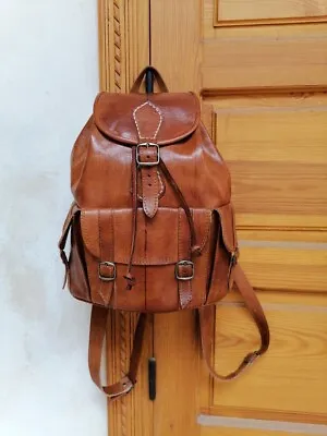 Moroccan Leather Backpack Handmade Unisex Backpack Boho Leather Backpack Brow • $80