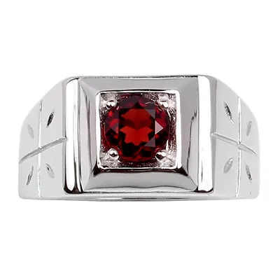 925 Sterling Silver Ring With 6mm Real Red Garnet Gemstone Men Jewelry Size 6-13 • $27.99