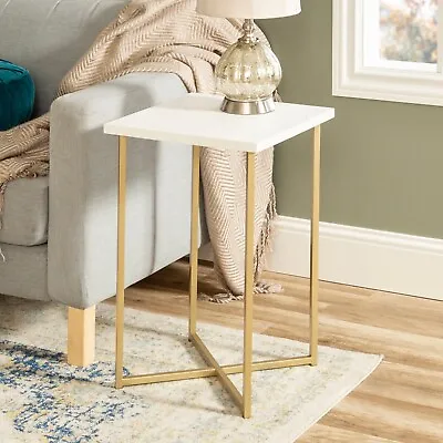 £25.99 • Buy White Wood & Gold Metal X-Shaped Legs Side Sofa End Coffee Table Bedside