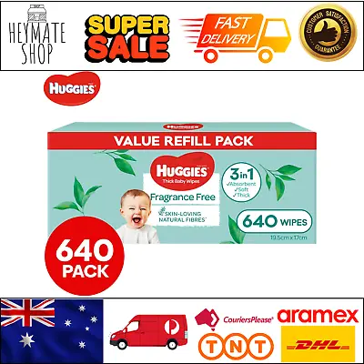 $32 • Buy 8 X 80pk Huggies Thick Baby Wipes Fragrance Free 640 Packs Classic Baby Wipes