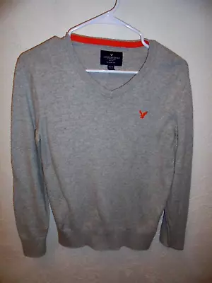 American Eagle Classic Fit Gray V Neck Long Sleeve Cotton Sweater Size X- Small • $18