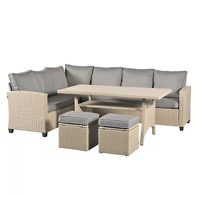 York 8 Seater Garden Rattan Furniture Corner Dining Set Table Sofa Stool • £575