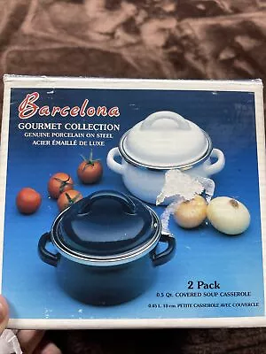 Megaware Cookware Cobalt Blue Enamel Covered Pots .5 Qt Spain Set Of 2 New • $27