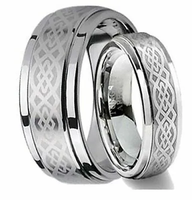 Free Engraving - 2 Set Matching Tungsten Carbide Celtick Knot Wedding Ring Set • $56.40