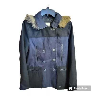 Vans 66 Women Medium Faux Fur Detachable Hood Jacket Coat Button Wool Blend READ • £35.67