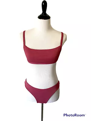 Womens Zaful Sz 6 Bikini Swimsuit Set Ribbed High Cut Pink Adjustable Strap EUC • £18.99