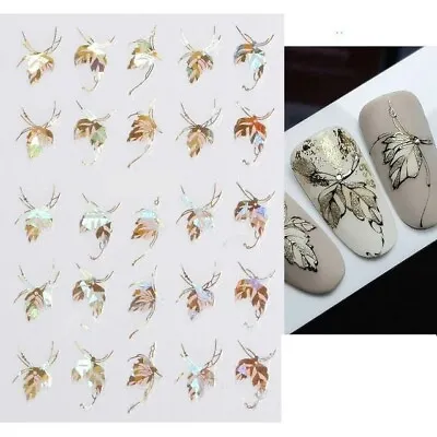 Nail Art Stickers Decals Transfers Metallic Gold Flowers Floral Leaf Fern SJ020 • $3.22