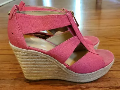 Michael Kors Women's Damita Pink Wedge Platform Espadrille Sandals Size 7.5M • $34.99