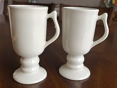 2 Vintage Hall Pedestal Footed Irish Coffee Mugs /Cups  White USA 1272 • $16
