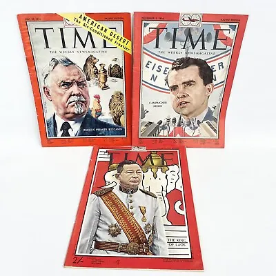 3x VTG TIME Magazine Pacific / South Pacific 1955 1956 1961 Bulganin Nixon Laos • $39.95