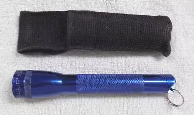 Vintage Blue MINI MAGLITE 2-AA Cell Flashlight W/ Nylon Holster USA Made - NICE • $22.50