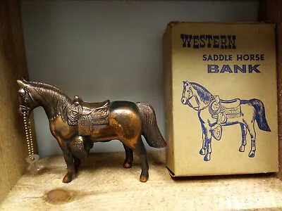 Vintage Western Saddle Horse Metal Bank  No 567 With Key And Original Box • $25