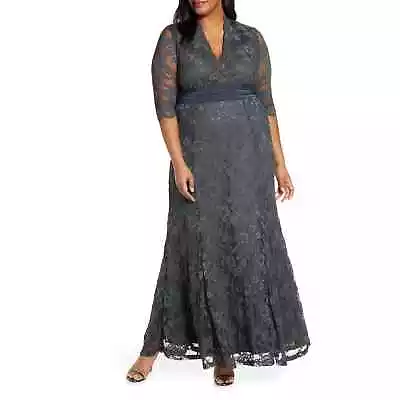 Kiyonna Gray Screen Siren Lace Evening Gown Maxi Dress Plus Size 1X NEW Tags • £95.46
