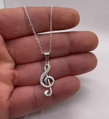 Treble Musical Note Necklace Pendant With Simulated Diamonds • $25.84