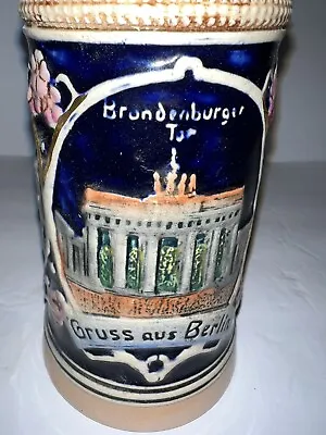 VTG 70's Beautifully Crafted 8.75  Tall Beer Stein Mug W/ Zinn Pewter Hinged Lid • $24.99