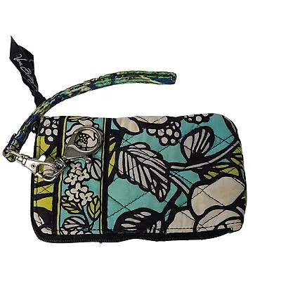 Vera Bradley Island Blooms Small Quilted Fabric Coin Purse W Wristlet Blue Green • $12