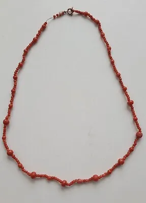Necklace Coral Beads Red 56cm Vintage 60s Jewellery Granny Barbie Core  • £39.75