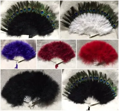 Peacock Marabou Folding Feather Fans Dance Vintage Reenactment Costume • $23.99