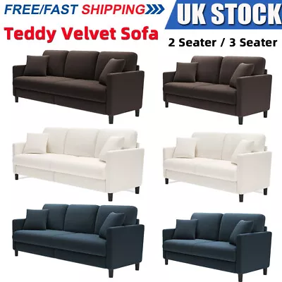 2/3 Seater Modern Teddy Velvet Sofa Fleece Couch Love Seat Settee Cushion Pillow • £235.50