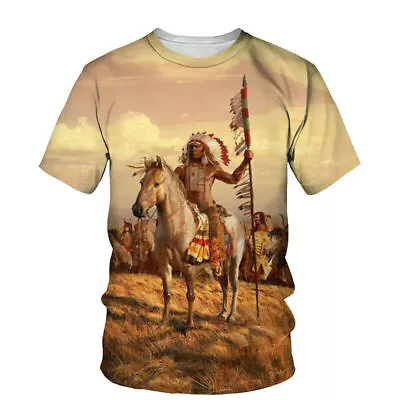 Native American Indian Spiritial Chief 3D Print Men Women Short Sleeve T-Shirt • $24.29
