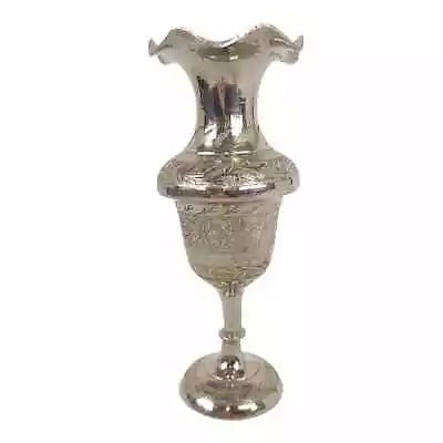 Vintage Etched Silvertone Over Brass 6  Pedestal Bud Flower Vase India • $18