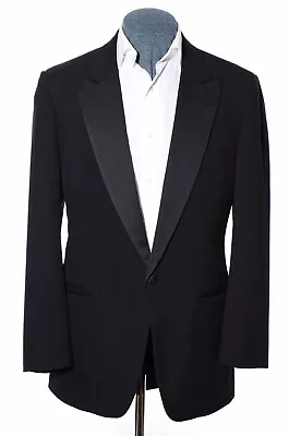 41L Long Vtg Christian Dior Black Wool Satin Peak Lapel Tuxedo Smoking Jacket • $98