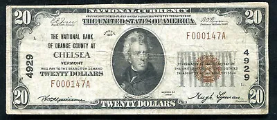 1929 $20 Nb Of Orange County Chelsea Vt National Currency Ch. #4929 • $399.95