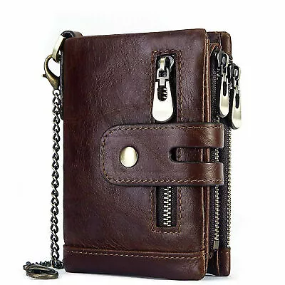 Men Leather Anti-theft Chain Cash Purse Biker Wallet Card Holder • £15.08