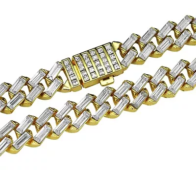 Mens 12mm Iced Baguette CZ Square Miami Cuban Link 14k Gold Plated Necklace • $16.99