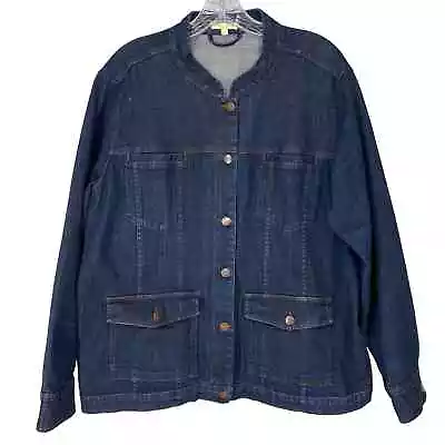 Eileen Fisher Dark Blue Denim Mandarin Collar Button Front Jean Jacket L • $40.97