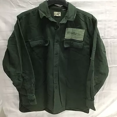 LL Bean Forest Green Chamois Flannel Long Sleeve Button Work Shirt Men's L Large • $24.86