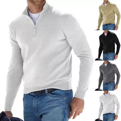 Mens 1/4 Zip Pullover Sweatshirt V-Neck Jacket Spring-Autumn Warm Fleece Sweater • £11.99