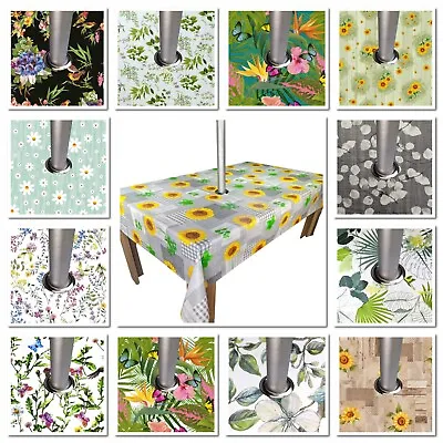 WIPE CLEAN Garden TABLECLOTH With PARASOL HOLE Outdoors PVC - All Designs Sizes • £15.98