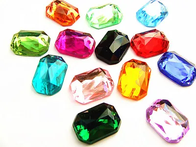 40 Assorted Faceted Oblong Beads 10x14 Mm Acrylic Rhinestone/Gem 2-Hole Sew On • £4.06