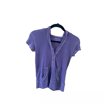 Mossimo Supply Womens Large Short Sleeve Y2k Hooded Purple Top Shirt Pullover Ka • $14.99