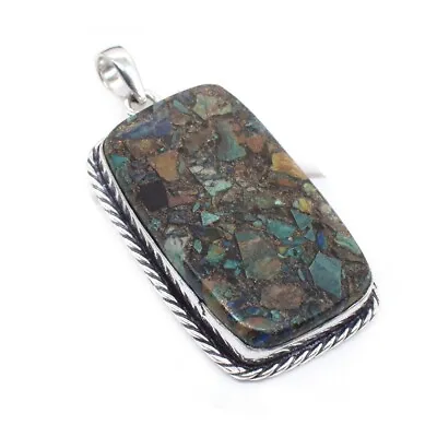 Azurite Malachite Pendant Handcrafted 925 Sterling Silver Necklace 2  • $13.38