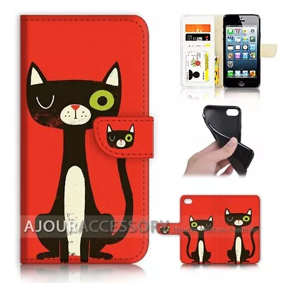 ( For IPhone 7 ) Wallet Flip Case Cover AJ40184 Cartoon Cat • $12.99