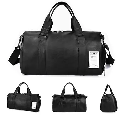 Leather Travel Duffel Tote Bag Carry On Weekender Overnight Bag Shoe Compartment • $17.29